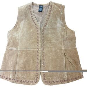 Outbrook Vintage Womens Leather Suede Vest Floral Embroidery XL Western Cowgirl